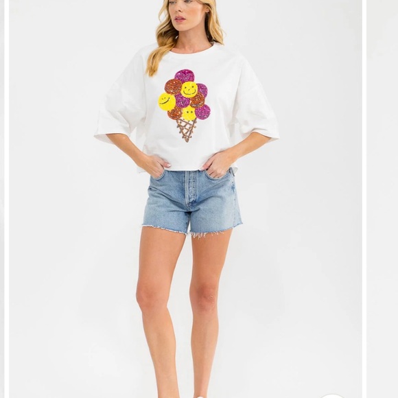 Boutique Tops - C45. SEQUINS GRAPHIC OVERSIZED TOP Graphic Women Top